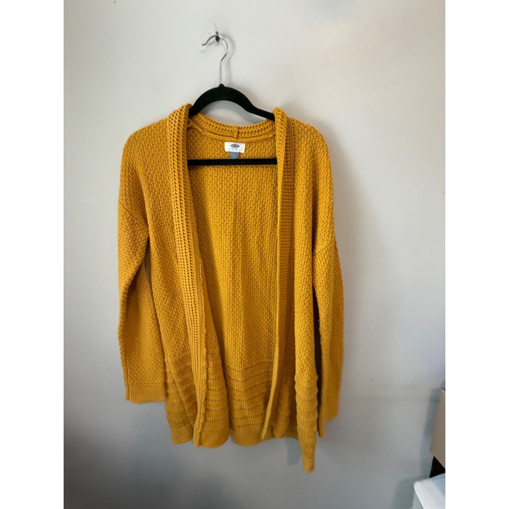 Old Navy Womens Squash Yellow Chunky Shaker Stitch Open Front Cardigan Sweater M